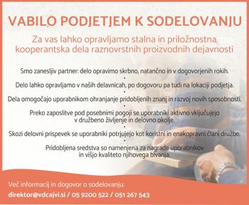 Varstveno - delovni center Ajdovščina - Vipava vabi podjetja k sodelovanju za kooperantsko delo