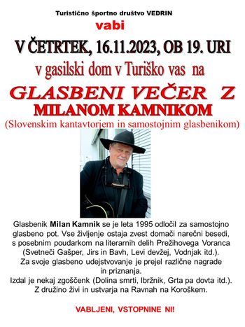 Glasbeni večer z Milanom Kamnikom
