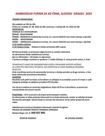 DOBRODELNI TURNIR ZA POMOČ PRI OBNOVI KD ČRNA