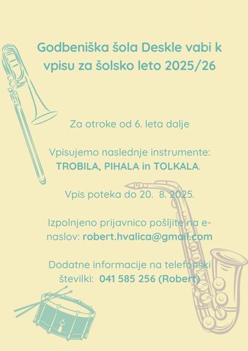 Godbeniška šola Deskle vabi k vpisu