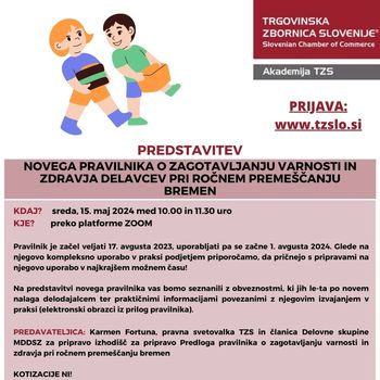 DODATEN TERMIN: Predstavitev novega Pravilnika o zagotavljanju varnosti in zdravja delavcev pri ročnem premeščanju bremen