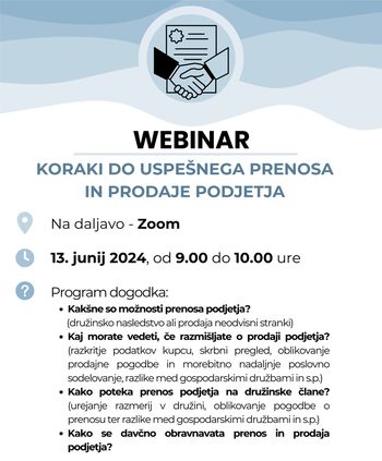 WEBINAR »KORAKI DO USPEŠNEGA PRENOSA IN PRODAJE PODJETJA«