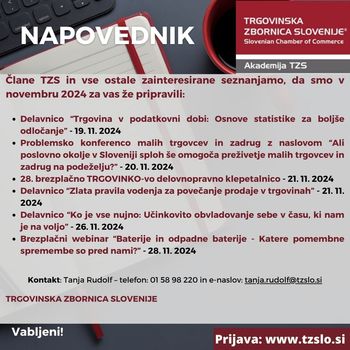 NAPOVEDNIK AKADEMIJA TZS: Seminarji in delavnice november 2024