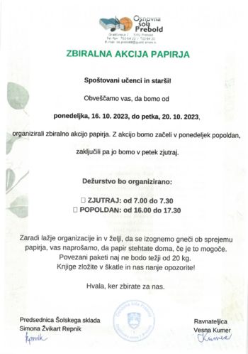 Zbiralna akcija papirja OŠ Prebold Zbiralna akcija papirja OŠ Prebold