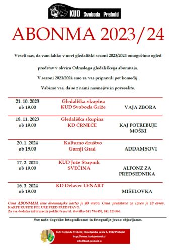 Odrasli abonma KUD Svoboda Odrasli abonma KUD Svoboda