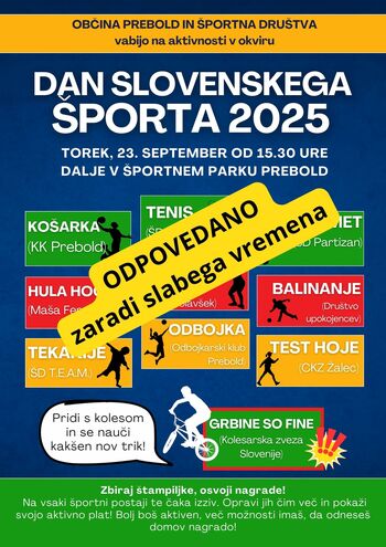 Prireditev ob dnevu športa - odpovedano