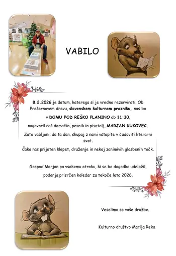 Prireditev ob slovenskem kulturnem prazniku v Marija Reki Prireditev ob slovenskem kulturnem prazniku v Marija Reki