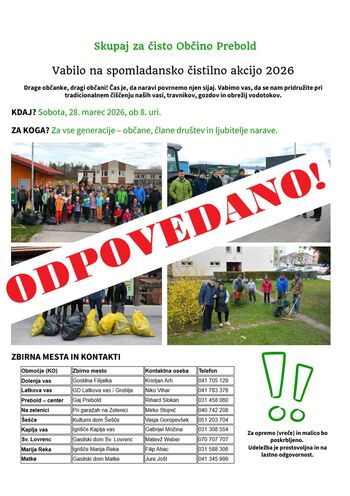 Čistilna akcija, 28.3.2026 - ODPOVEDANA Čistilna akcija, 28.3.2026 - ODPOVEDANA