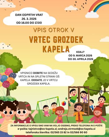 VPIS OTROK V VRTEC GROZDEK KAPELA