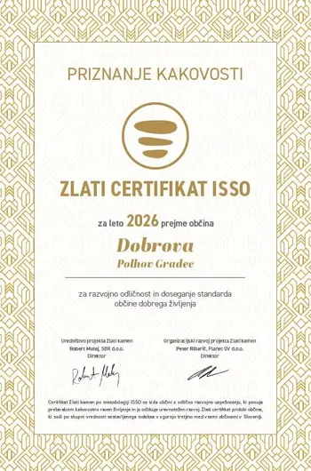 Občina tudi letos prejela zlati certifikat razvojne odličnosti