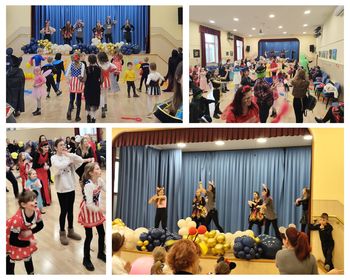 Ples, glasba in sladkanje s krofi na pustni zabavi