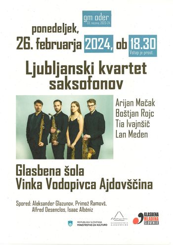 Koncert 33. sezone "GM oder" - LJUBLJANSKI KVARTET SAKSOFONOV