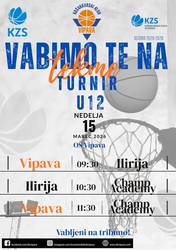 Košarkarska nedelja v Vipavi: turnir najmlajših in tekma U16 proti Mariboru