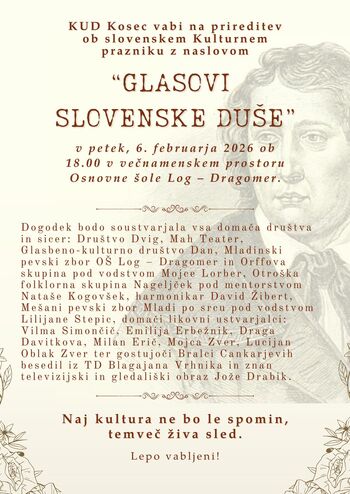 "Glasovi slovenske duše" - osrednja prireditev ob kulturnem prazniku 