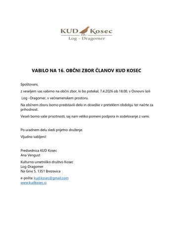 Občni zbor Kulturno - umetniškega društva Kosec