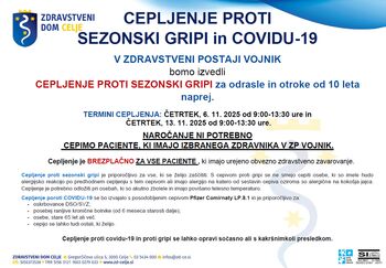 CEPLJENJE PROTI  SEZONSKI GRIPI in COVIDU-19