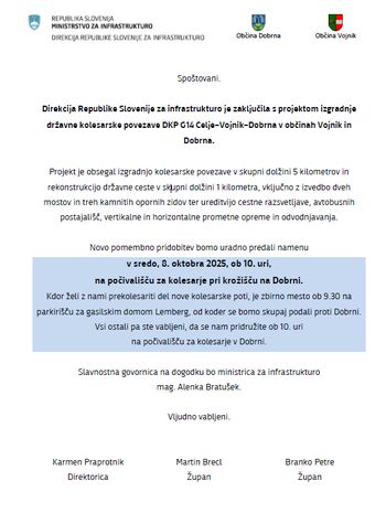 Otvoritev državne kolesarske povezave DKP G14 Celje–Vojnik–Dobrna v občinah Vojnik in Dobrna