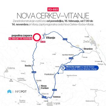 Obvestilo o popolni zapori regionalne ceste Nova Cerkev–Socka–Vitanje