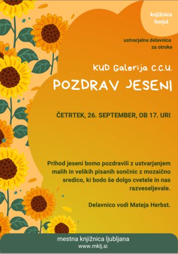 Ustvarjalna delavnica za otroke - KUD Galerija C.C.U - POZDRAV JESENI