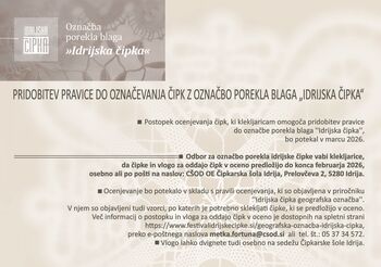 Pridobitev pravice do označevanja čipk z označbo porekla blaga »IDRIJSKA ČIPKA«