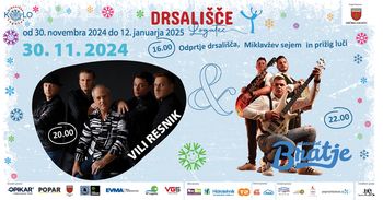 Odprtje prazničnega drsališča, praznični Miklavžev sejem, Vili Resnik, Ansambel Bratje in prižig luči (sobota, 30. 11. 2024, ob 16. uri)
