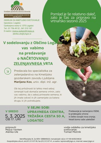 Predavanje: Načrtovanje zelenjavnega vrta, 5. 3. 2025, 17.00, Upravni center Logatec