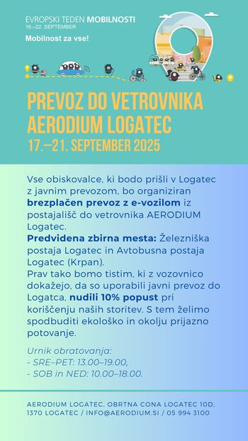 ETM v Logatcu: prevoz do Vetrovnika Aerodium Logatec