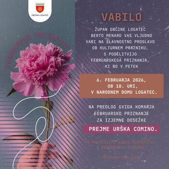 Vabilo na februarsko proslavo Občine Logatec, 6. 2. 2026, ob 18. uri Vabilo na februarsko proslavo Občine Logatec, 6. 2. 2026, ob 18. uri