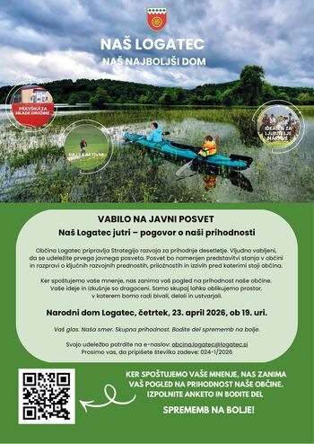 Vabilo na javni posvet "Naš Logatec jutri – pogovor o naši prihodnosti (23. 4. ob 19. uri, ND Logatec)