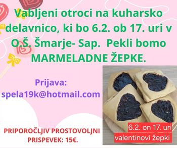 OTROŠKA KUHARSKA DELAVNICA MARMELADNI VALENTINOVI ŽEPKI