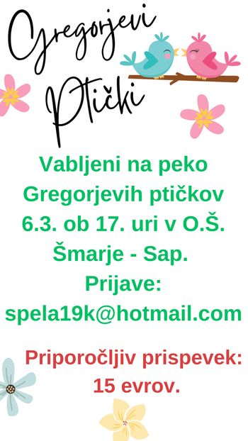 PEKA GREGORJEVIH PTIČKOV IZ TESTA
