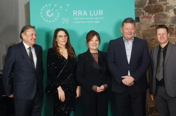 mag. Lilijana Madjar, direktorica RRA LUR z ministrom dr. Aleksandrom Jevškom in županom MOL Zoranom Jankovićem ter namestnikoma mag. Liljano Drevenšek in Matejem Gojčičem ob 25-letnici RRA LUR, Ljubljanski grad, 15. 1. 2026