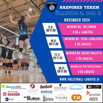 Razpored članskih tekem za november 2024, ekipe Menard RA, 2. DOL ZAHOD