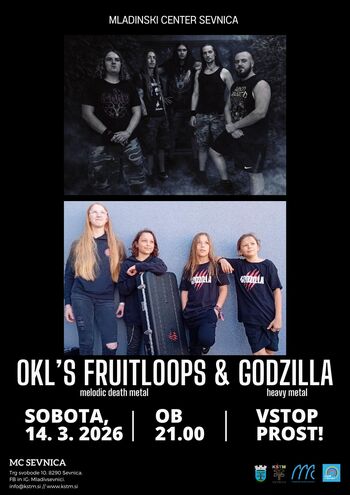 Metal koncert s skupinama Okl's FruitLoops in Godzilla