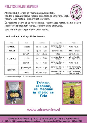 Vpis v atletski klub Sevnica 