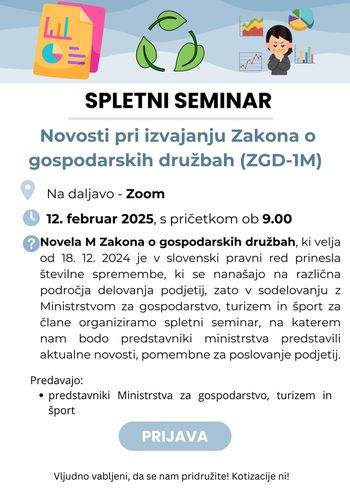 Spletni seminar: Novosti pri izvajanju Zakona o gospodarskih družbah (ZGD-1M)