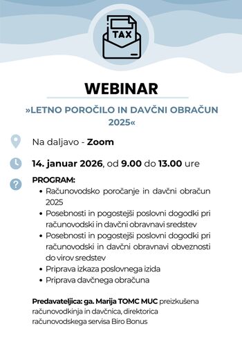 WEBINAR »LETNO POROČILO IN DAVČNI OBRAČUN 2025«