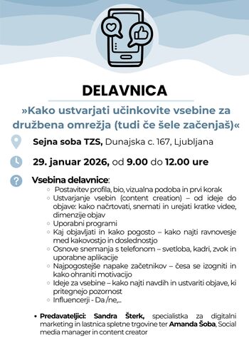 Delavnica »Kako ustvarjati učinkovite vsebine za družbena omrežja (tudi če šele začenjaš)«