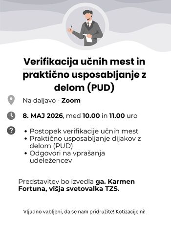 Brezplačen webinar: Verifikacija učnih mest in praktično usposabljanje z delom (PUD)