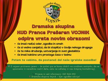DRAMSKA SKUPINA KUD FRANCE PREŠEREN VOJNIK odpira vrata novim obrazom DRAMSKA SKUPINA KUD FRANCE PREŠEREN VOJNIK odpira vrata novim obrazom