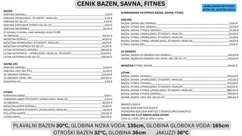 CENIK BAZEN, SAVNA IN FITNES