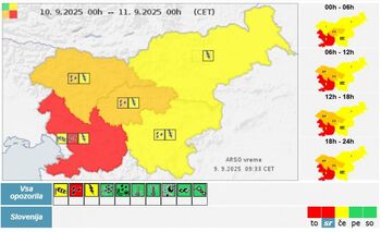 ARSO prižgal rdeči alarm tudi za območje naše občine! ARSO prižgal rdeči alarm tudi za območje naše občine!