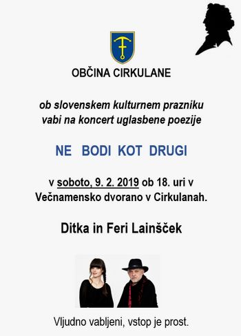 Vabilo na koncert Ditke in Ferija Lainščka ob slovenskem kulturnem prazniku