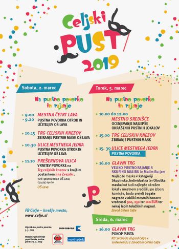 Pustovanje 2019 - sobota 2.3., torek 5.3. in sreda 6.3.