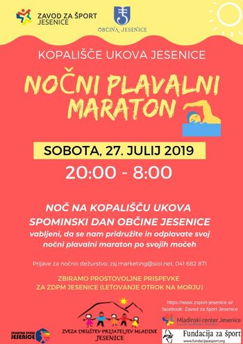 Spominski dan občine Jesenice - Noč na kopališču Ukova 2019: Nočni plavalni maraton