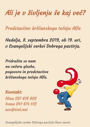 PREDSTAVITVENI VEČER KRŠČANSKEGA TEČAJA ALFA - CHRISTIAN ALPHA COURSE INTRODUCTORY EVENING
