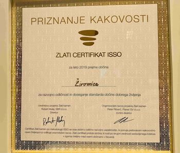 Občina Žirovnica prejela zlati certifikat ISSO razvojne odličnosti v 2019