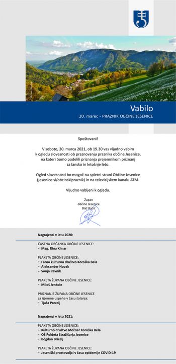 Vabilo k ogledu slovesnosti ob občinskem prazniku