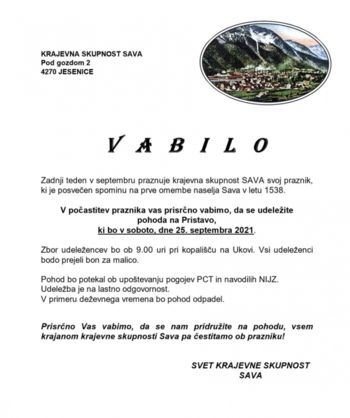 Vabilo v počastitev praznika KS Sava