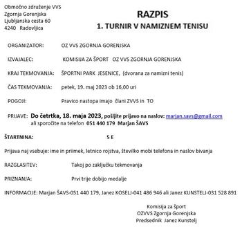 1. TURNIR V NAMIZNEM TENISU za člane ZVVS in TO